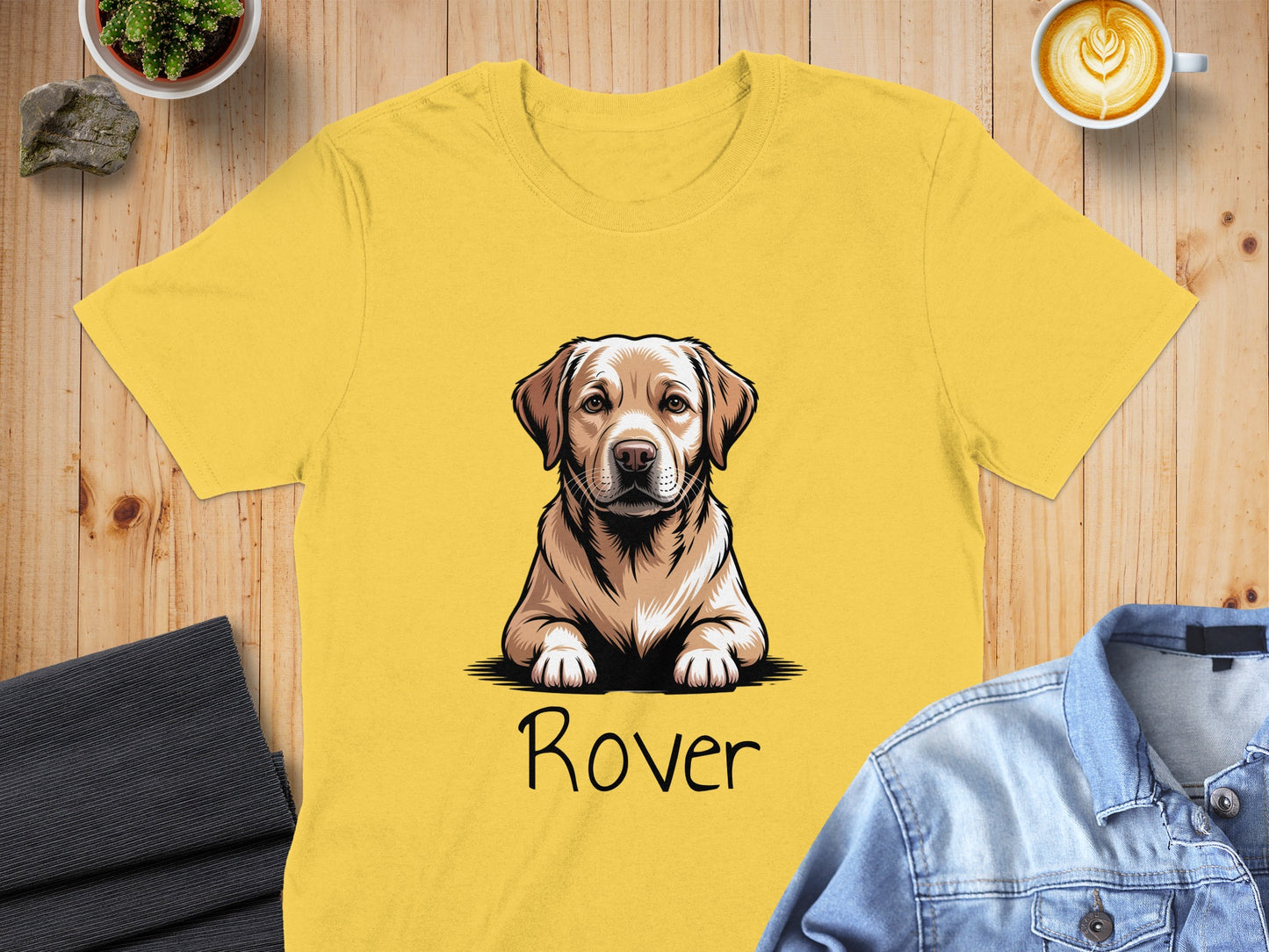 Yellow T-shirt with Cute Dog and Rover Text Design product type