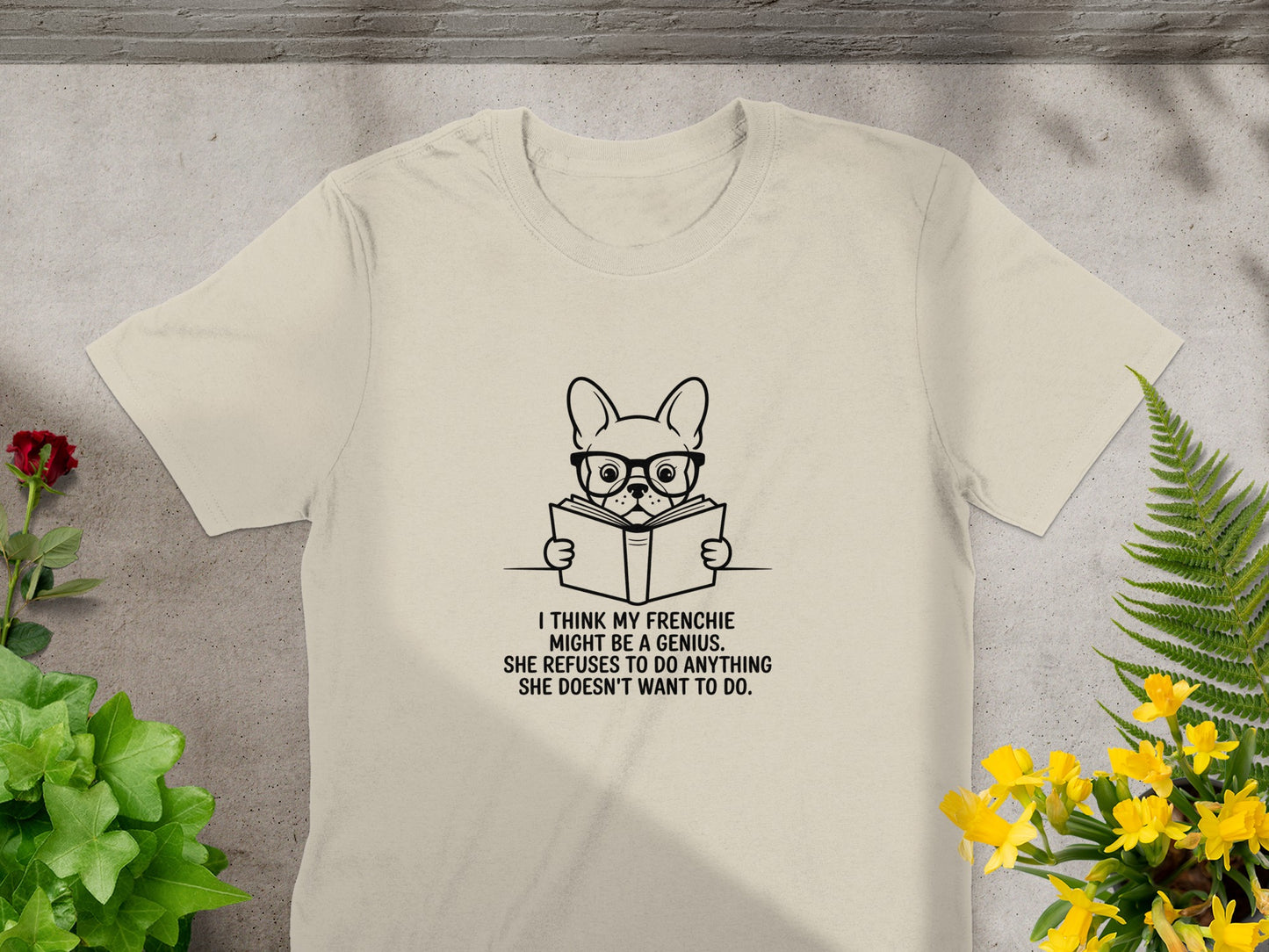 French Bulldog Genius With Glasses Printed T-shirt product