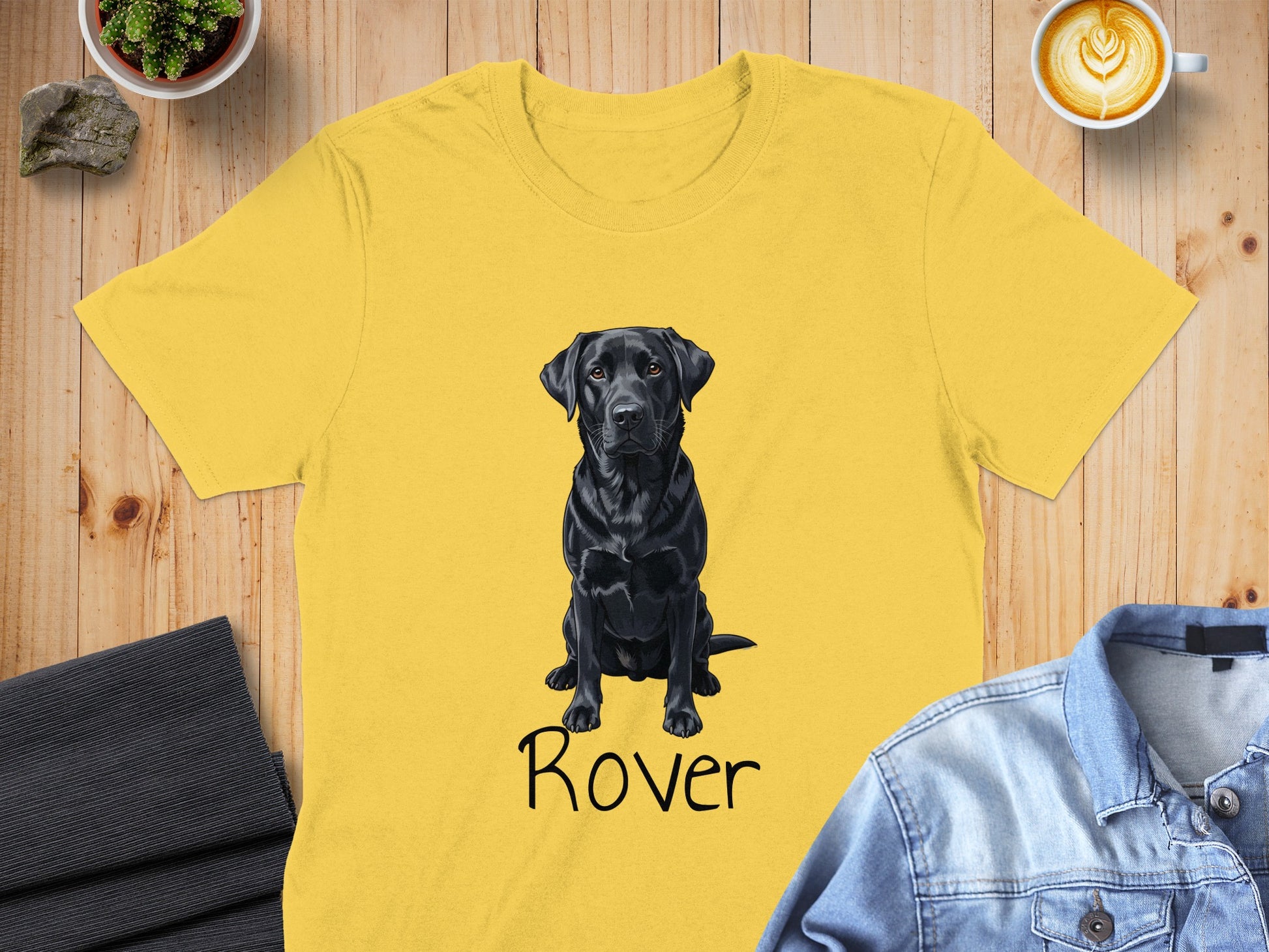 Adorable Black Dog Print on Yellow T-Shirt product